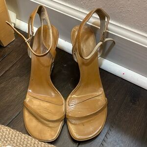 Calvin Klein Madge Vintage Light Beige Ankel-Strap Clear-Wedge Heels  size 6.